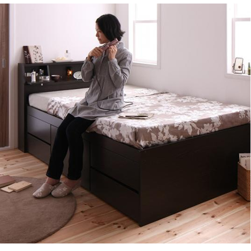 照明・コンセント付きチェストベッド【Fable】ファーブル【三つ折りポケットコイルマットレス付き】