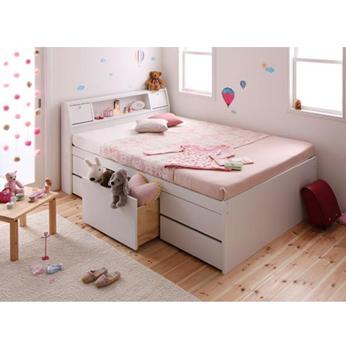 照明・コンセント付きチェストベッド【Fable】ファーブル【三つ折りポケットコイルマットレス付き】