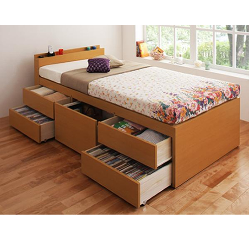 棚・コンセント付きチェストベッド【Taffy】タフィ【三つ折りポケットコイルマットレス付】