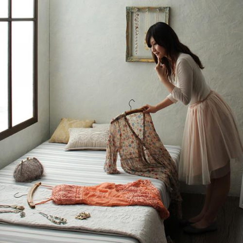 大人ガーリーストライプのボンネルコイルマットレスベッド【Simone】シモーヌ