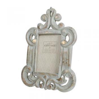 レリーフフォトフレーム ブルー マンゴーウッド 木製 おしゃれ アンティーク調 エレガント 縦30