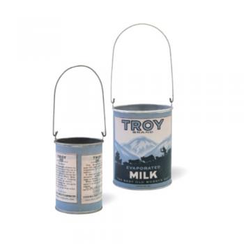 ヴィンテージリメイク缶-13 set2 プランター メッキ 紙 ブルー おしゃれ 直径7~9