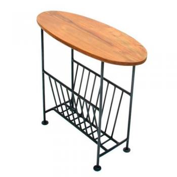 マガジンラック付オーバルテーブル 木製 シンプル アイアン アンティーク調 シーシャムウッド 幅57