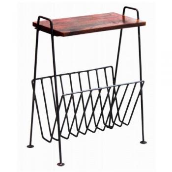 マガジンラック付テーブル 木製 ハンドル アイアン アンティーク調 シーシャムウッド 幅40