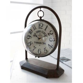 ダングルボール・クロック 置き時計 電池 おしゃれ アンティーク調 シャビー ブラウン 高さ30