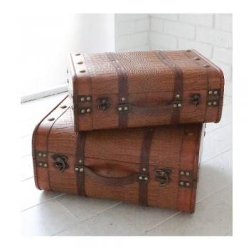 クロコ・エンボストランク 2個セット アンティーク調 ブラウン おしゃれ 収納 ケース 幅40