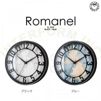 ロマネル BK 壁掛け時計 ウォールクロック スチール ガラス おしゃれ 地図 直径30.5