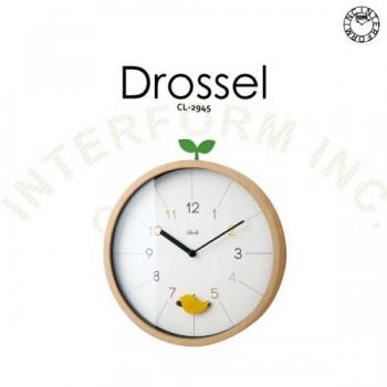 ドロッセル 壁掛け時計 ウォールクロック 木製 ガラス プラスチック おしゃれ イエロー 直径30