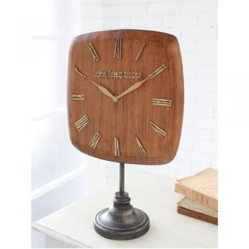 ニュータウン・ウッドクロック 置き時計 おしゃれ アンティーク調 ナチュラル ブラウン 高さ40