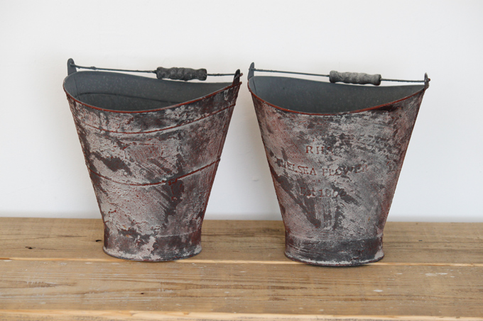 ブリキバケツL  2個セット 錆加工 ブラウン