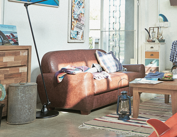 革ブラウンソフトレザーレトロソファお洒落