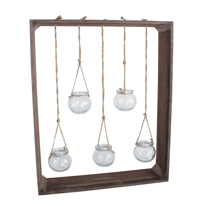 SPICE ウッドフレーム5連ハンギングガラスポット